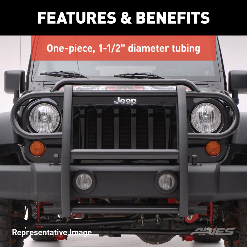 ARIES Black Steel Grille Guard, Select Jeep Wrangler JL Model 1053 - Image 6