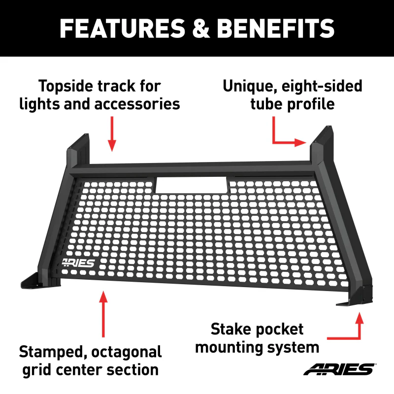 ARIES AdvantEDGE Black Aluminum Headache Rack, Select Ford F-250, F-350 Super Duty Model 1110103 - Image 6