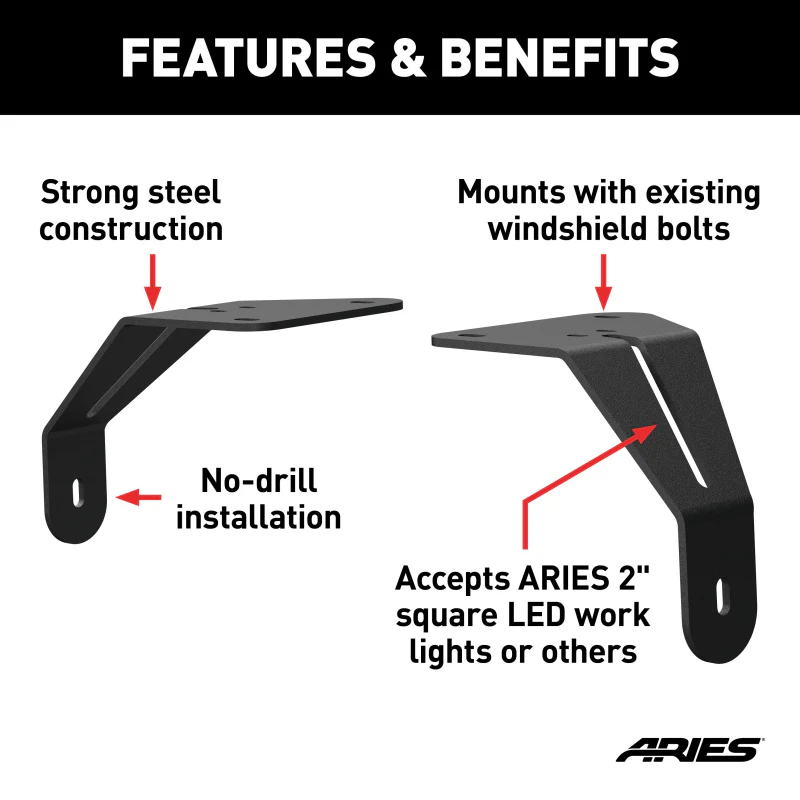 ARIES Jeep JL Windshield Light Brackets Model 1110313 - Image 3