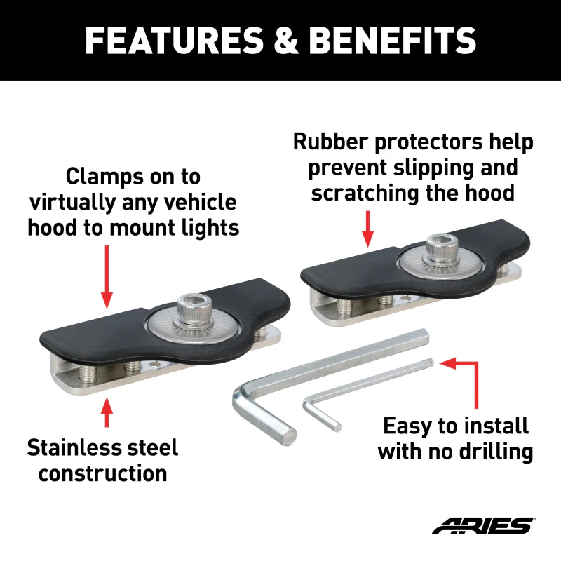 ARIES Universal Clamp-On Hood LED Light Brackets, 2-Pack Model 1110315 - Image 3