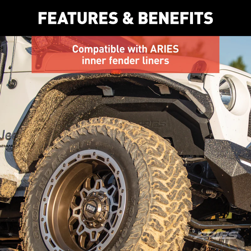 ARIES Jeep Wrangler JL Black Aluminum Front Fender Flares Model 1500203 - Image 6