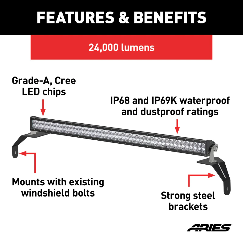 ARIES Jeep Wrangler JL, Gladiator Windshield Light Bar and Brackets Model 1501306 - Image 4