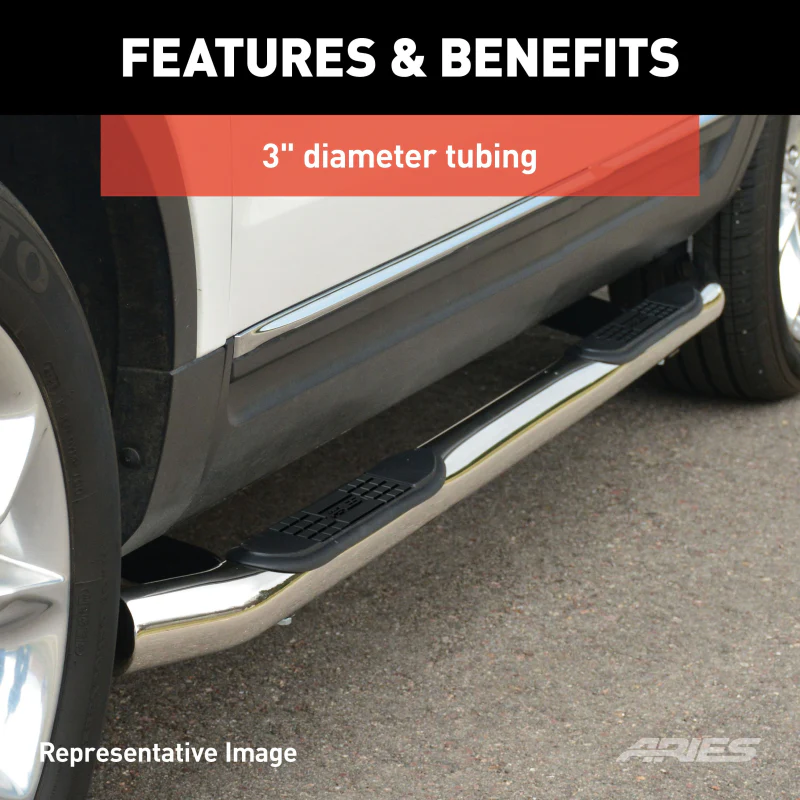 ARIES 3" Round Polished Stainless Step Nerf Bars Model 202003-2 - Image 4