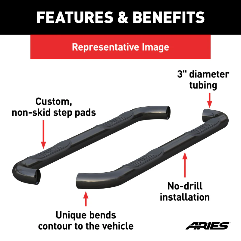 ARIES 3" Round Black Steel Step Nerf Bars Model 204009 - Image 3