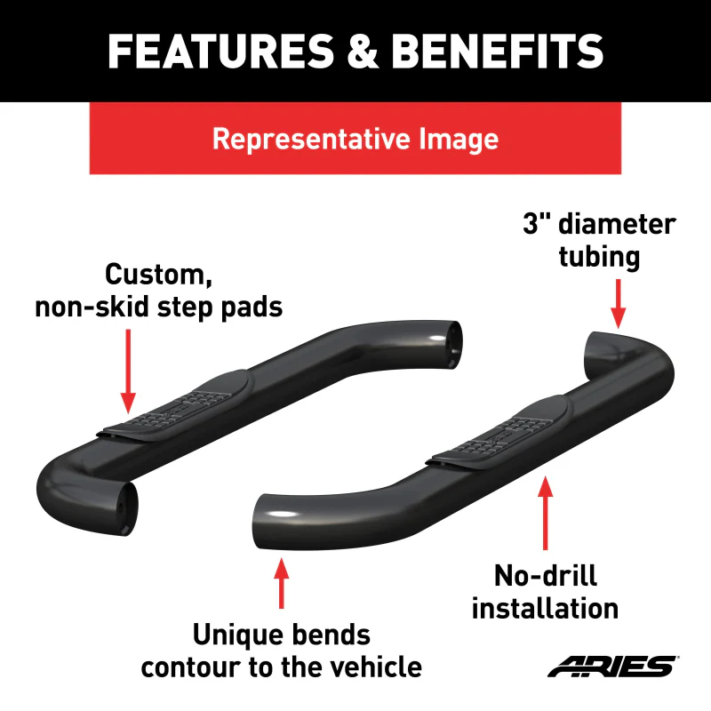 ARIES 3" Round Black Steel Step Nerf Bars Model 205000 - Image 3