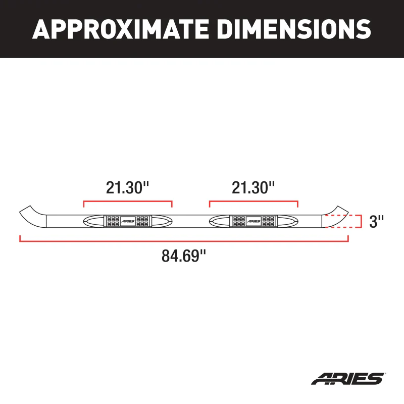 ARIES 3" Round Polished Stainless Step Nerf Bars Model 205045-2 - Image 2