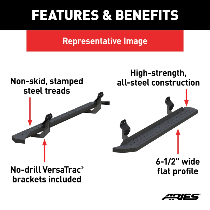 ARIES RidgeStep 6-1/2" x 85" Black Steel Running Boards Model 2055521 - Image 6