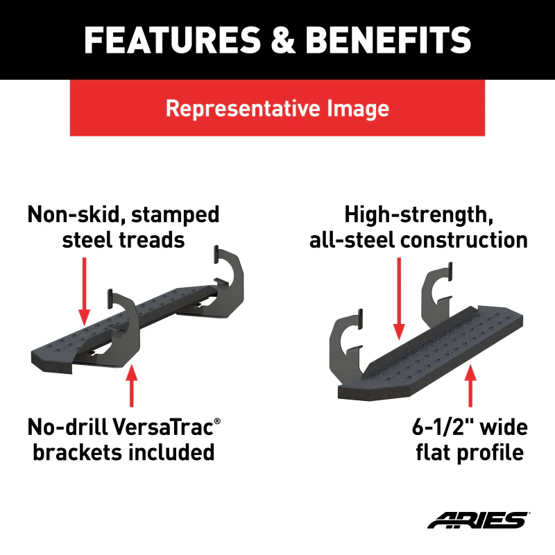 ARIES RidgeStep 6-1/2" x 53" Black Steel Running Boards Model 2055522 - Image 6