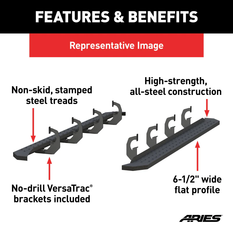 ARIES RidgeStep 6-1/2" x 91" Black Steel Running Boards Model 2055531 - Image 5