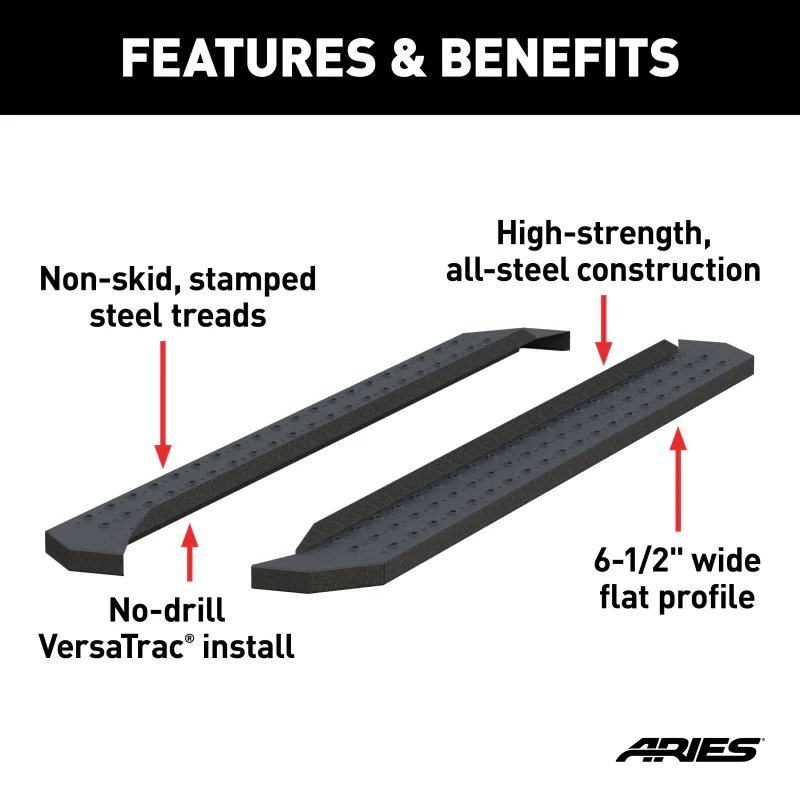 ARIES RidgeStep 6-1/2" x 85" Black Steel Running Boards Model 2055533 - Image 4