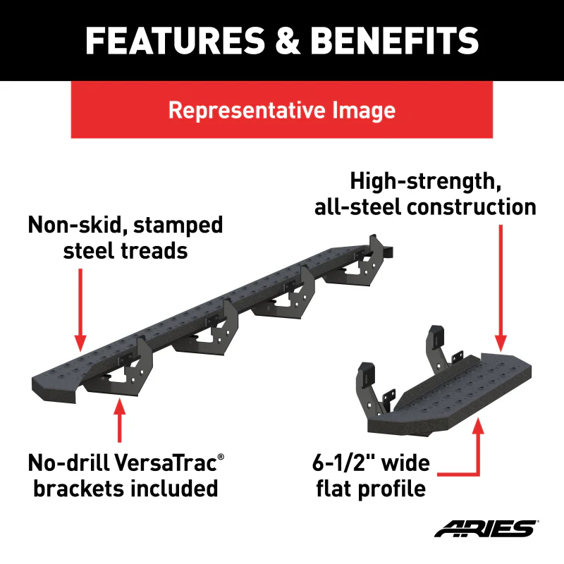 ARIES RidgeStep 6-1/2" x 96", 36" Black Steel Running Boards Model 2055539 - Image 5