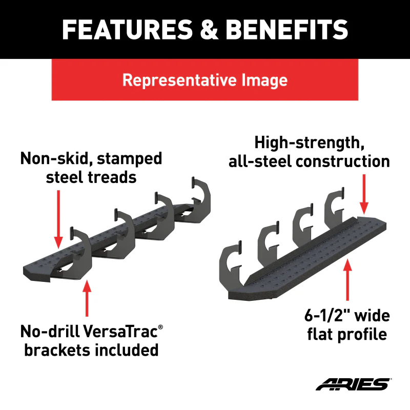 ARIES RidgeStep 6-1/2" x 75" Black Steel Running Boards Model 2055543 - Image 4