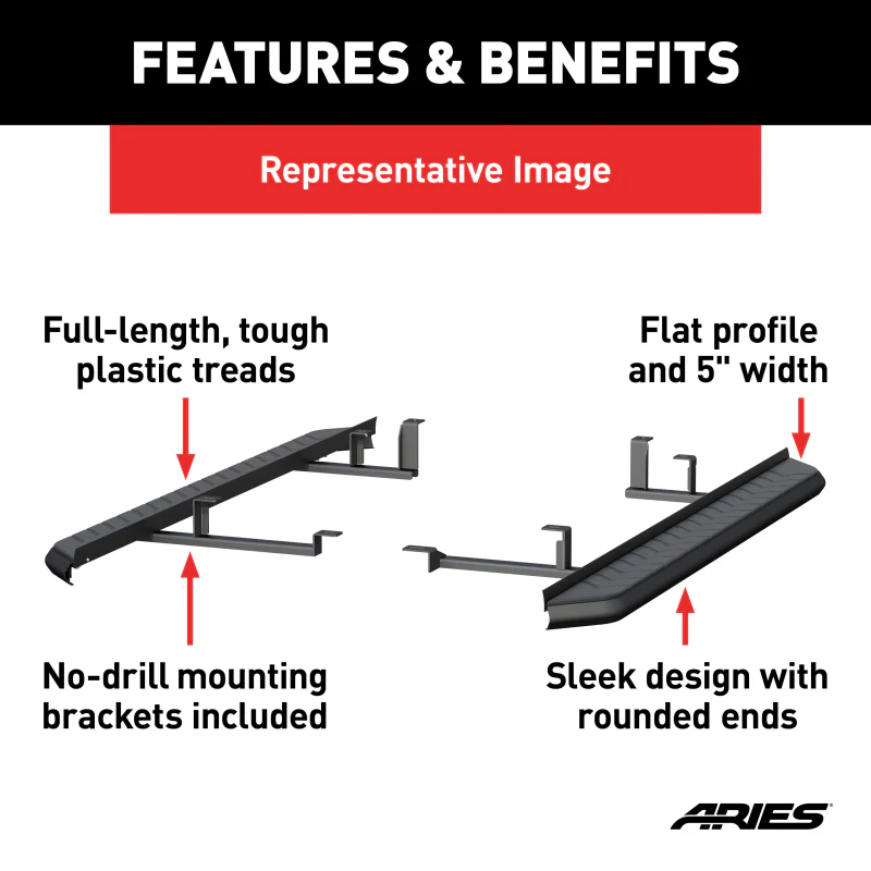ARIES AeroTread 5" x 67" Black Stainless Running Boards Model 2061033 - Image 4