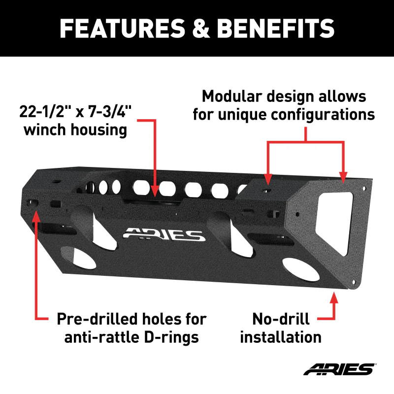 ARIES TrailChaser Jeep Wrangler JL, Gladiator Aluminum Front Bumper Center Section Model 2081004 - Image 3