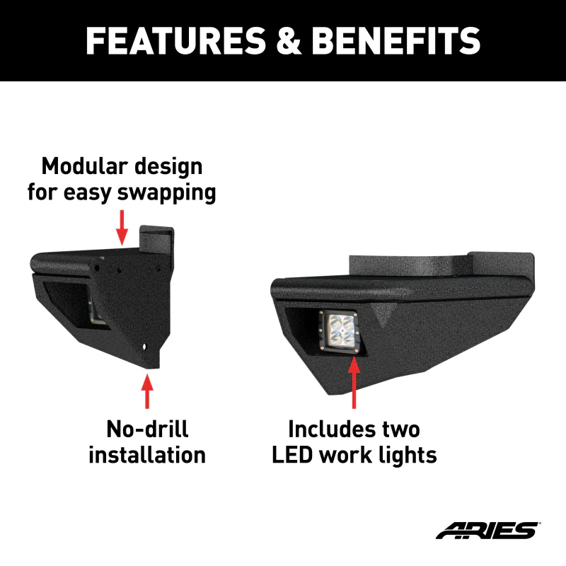 ARIES TrailChaser Jeep Wrangler Aluminum Rear Bumper Corners with LEDs Model 2081223 - Image 3