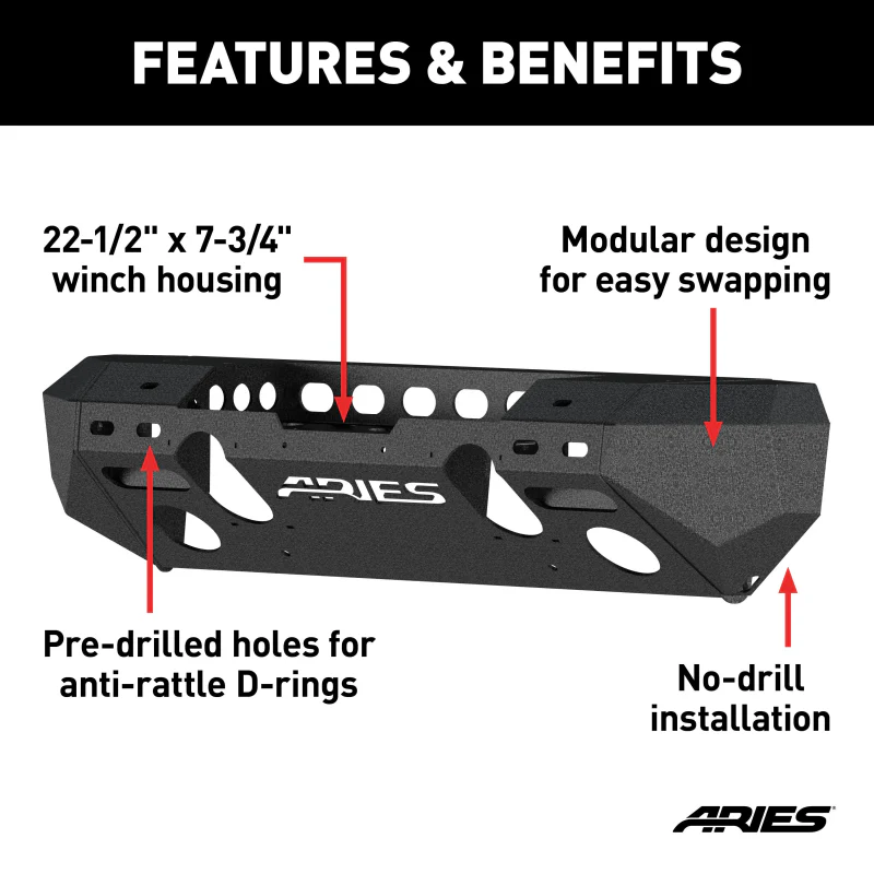 ARIES TrailChaser Jeep Wrangler JK Aluminum Front Bumper (Option 6) Model 2082052 - Image 3