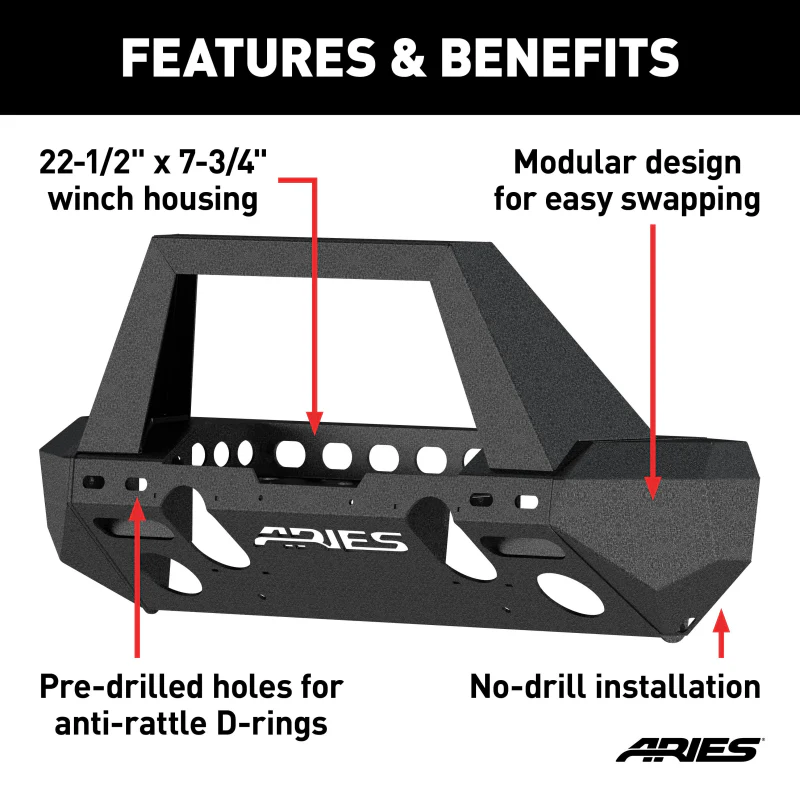 ARIES TrailChaser Jeep Wrangler JK Aluminum Front Bumper (Option 2) Model 2082055 - Image 3