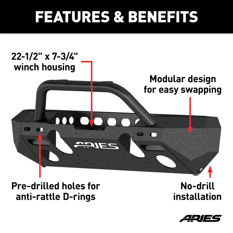 ARIES TrailChaser Jeep Wrangler JL, Gladiator Aluminum Front Bumper (Option 4) Model 2082092 - Image 3