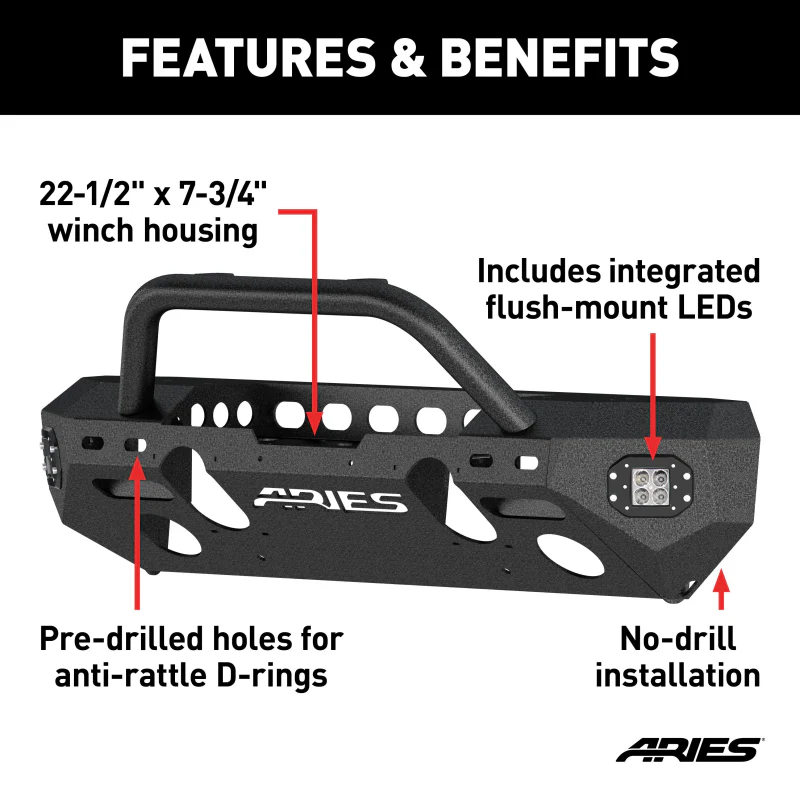 ARIES TrailChaser Jeep Wrangler JL, Gladiator Aluminum Front Bumper (Option 3) Model 2082094 - Image 3