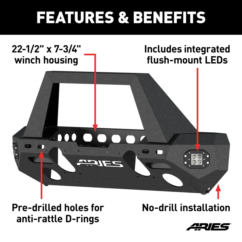 ARIES TrailChaser Jeep Wrangler JL, Gladiator Aluminum Front Bumper (Option 1) Model 2082095 - Image 3