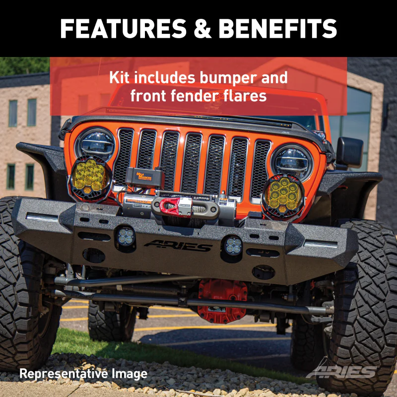ARIES TrailChaser Jeep Wrangler JL Front Bumper with Fender Flares (Option 8) Model 2082096 - Image 4