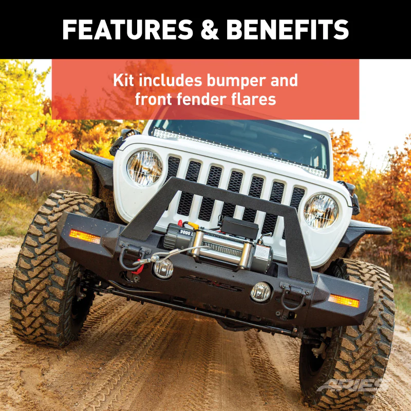 ARIES TrailChaser Jeep Wrangler JL Front Bumper with Fender Flares (Option 9) Model 2082097 - Image 4