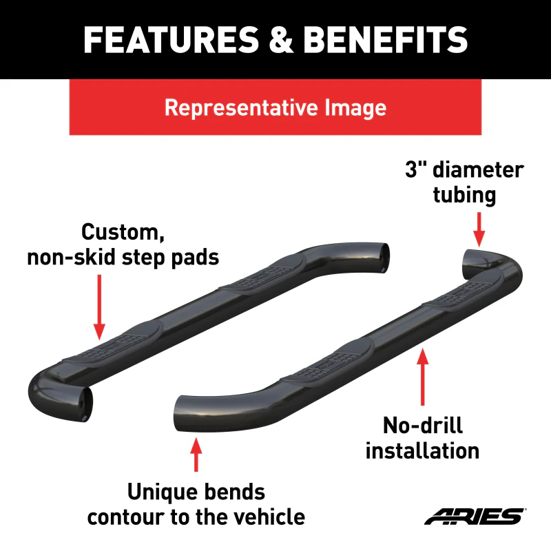 ARIES 3" Round Black Steel Side Bars, Select Ford Bronco Sport Model 209043 - Image 2
