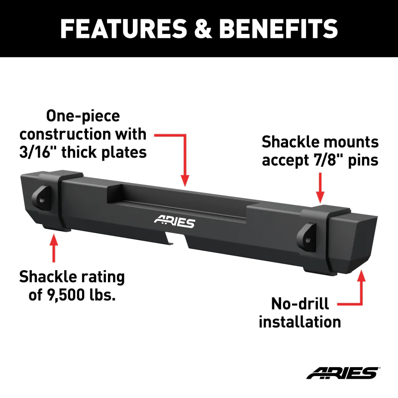 ARIES TrailCrusher Jeep Wrangler TJ Steel Rear Bumper, 9.5K Model 2157001 - Image 3