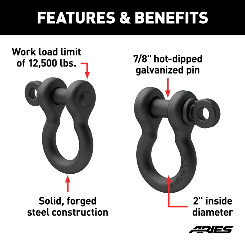 ARIES Off-Road D-Ring Shackles (12,500 lbs, 2-Pack) Model 2166071 - Image 3