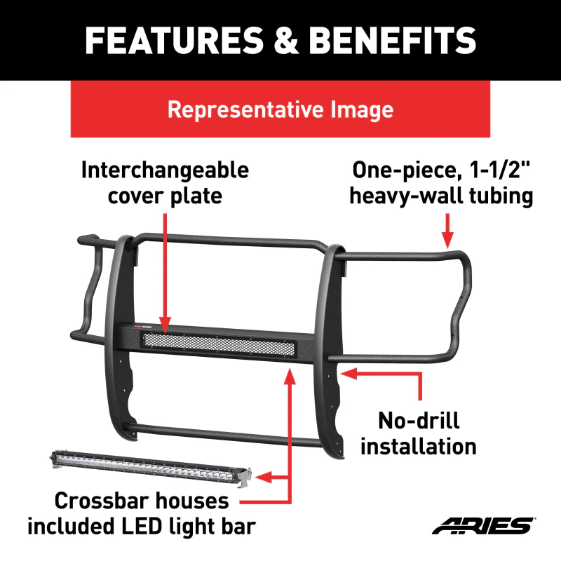 ARIES Pro Series Black Steel Grille Guard with Light Bar, Select Toyota 4Runner Model 2170034 - Image 5