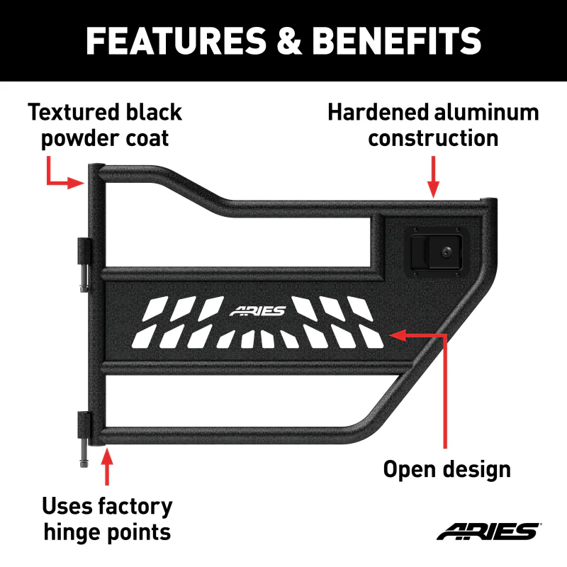 ARIES Jeep Wrangler JL, Gladiator Aluminum Rear Tube Doors Model 2500200 - Image 3
