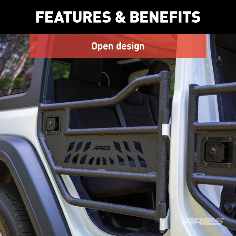 ARIES Jeep Wrangler JL, Gladiator Aluminum Rear Tube Doors Model 2500200 - Image 4