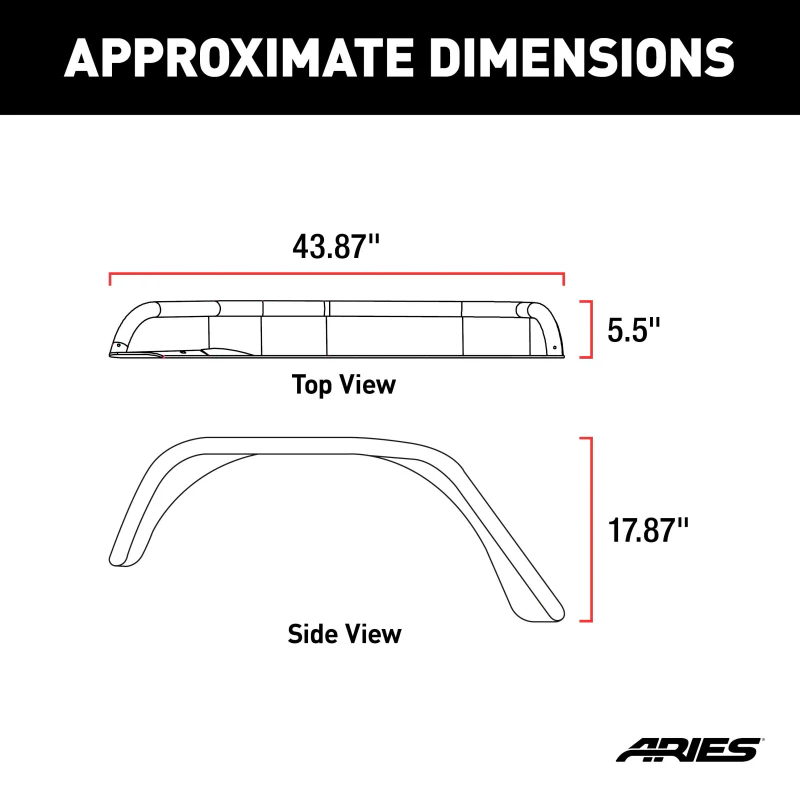 ARIES Jeep Wrangler JK Black Aluminum Rear Fender Flares Model 2500201 - Image 2