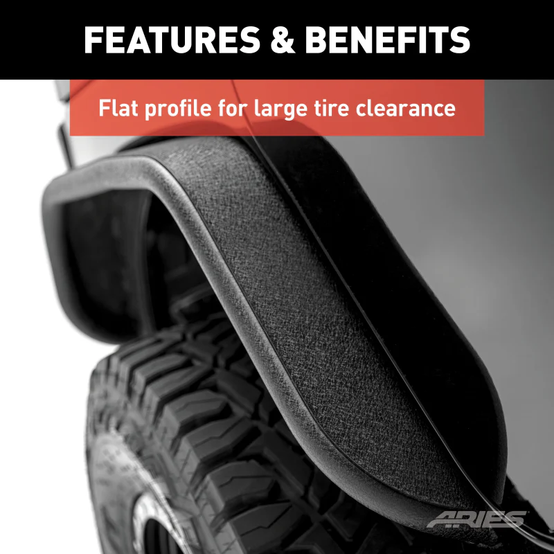 ARIES Jeep Wrangler JK Black Aluminum Rear Fender Flares Model 2500201 - Image 4