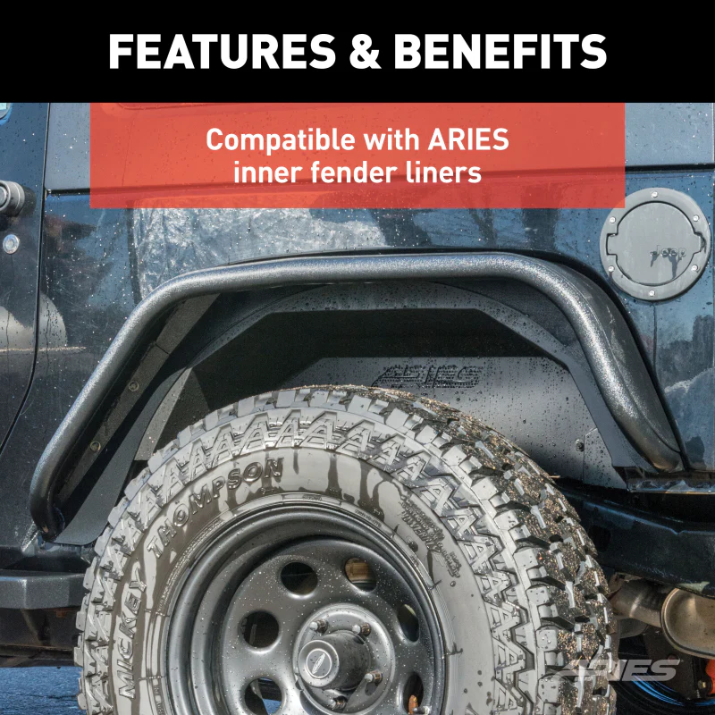 ARIES Jeep Wrangler JK Black Aluminum Rear Fender Flares Model 2500201 - Image 6