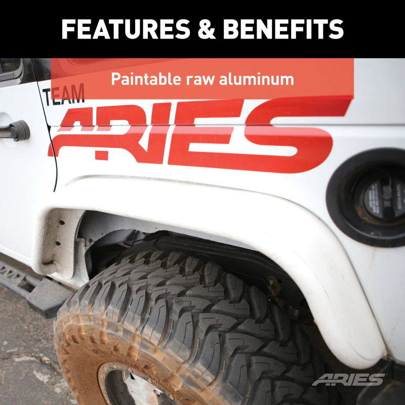 ARIES Jeep Wrangler JK Raw Aluminum Rear Fender Flares Model 2500202 - Image 5