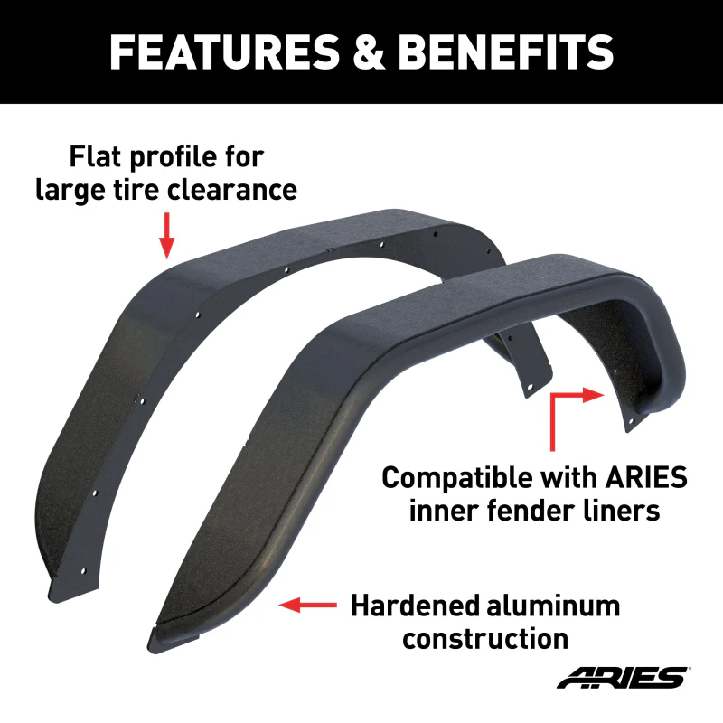 ARIES Jeep Wrangler JL Black Aluminum Rear Fender Flares Model 2500203 - Image 3