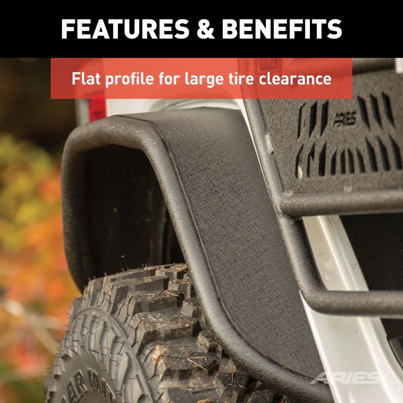 ARIES Jeep Wrangler JL Black Aluminum Rear Fender Flares Model 2500203 - Image 4