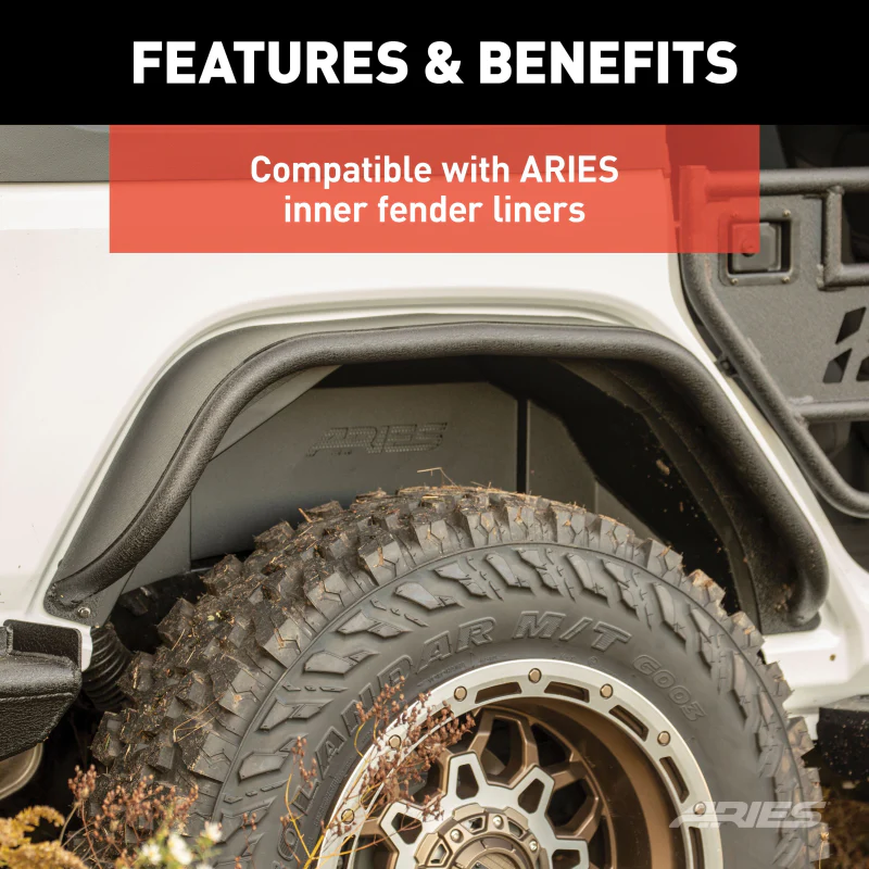 ARIES Jeep Wrangler JL Black Aluminum Rear Fender Flares Model 2500203 - Image 6