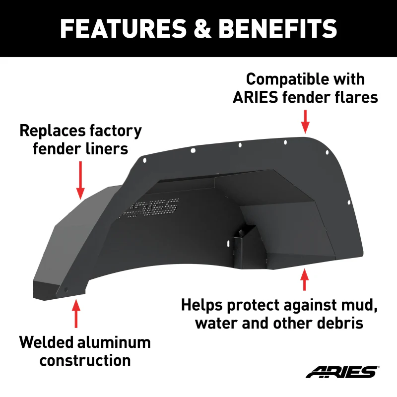 ARIES Jeep Wrangler JK Aluminum Rear Inner Fender Liners Model 2500350 - Image 3