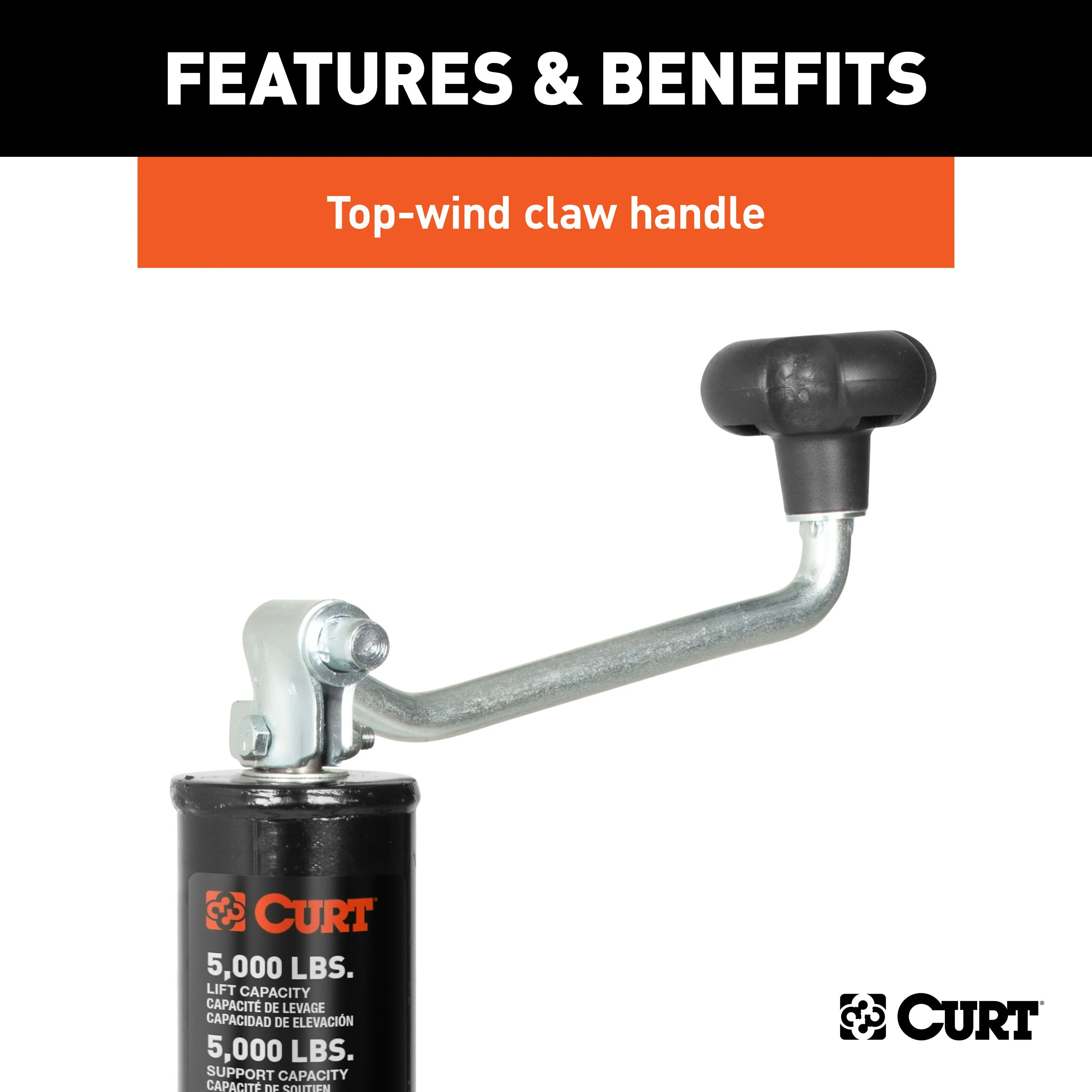 CURT A-Frame Trailer Jack with Top Handle (5,000 lbs, 15" Travel) Model 25007 - Image 5