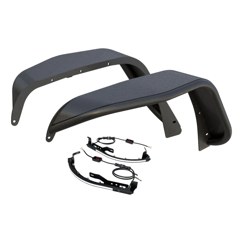 ARIES Jeep Wrangler JK Black Aluminum Front Fender Flares with LED Lights Model 2500830