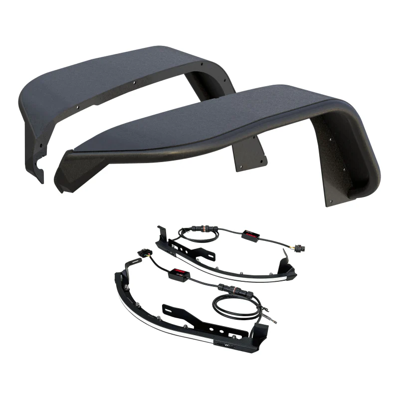 ARIES Jeep Wrangler JL Black Aluminum Front Fender Flares with LED Lights Model 2500835
