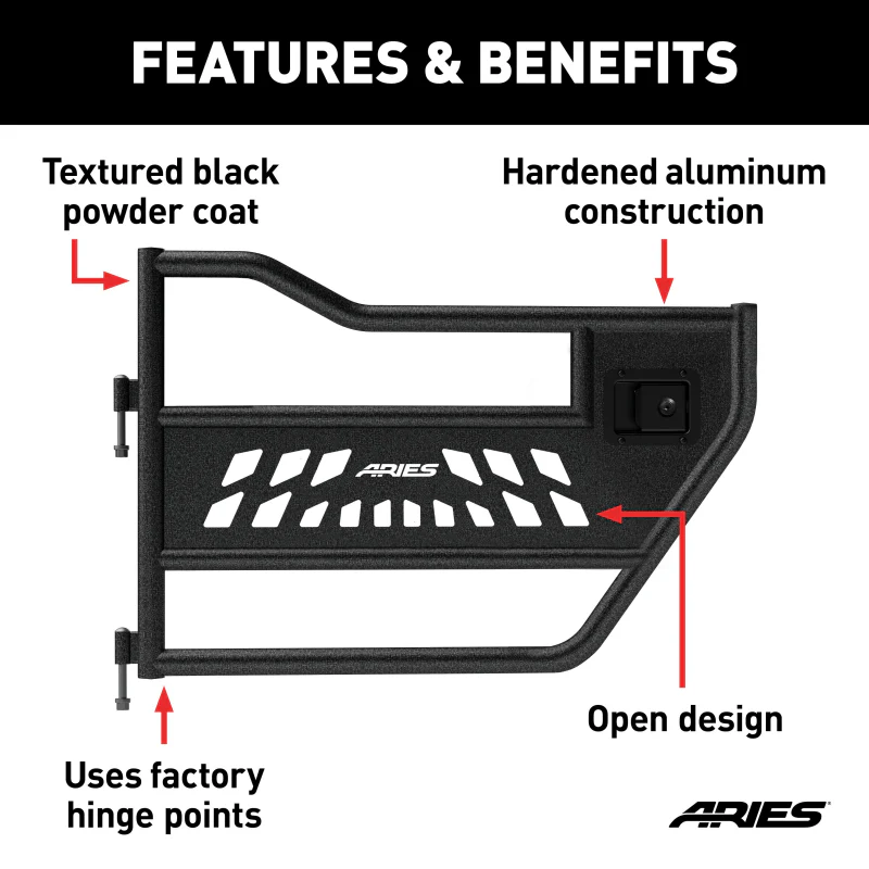 ARIES Jeep Wrangler JK Aluminum Rear Tube Doors Model 25009 - Image 3