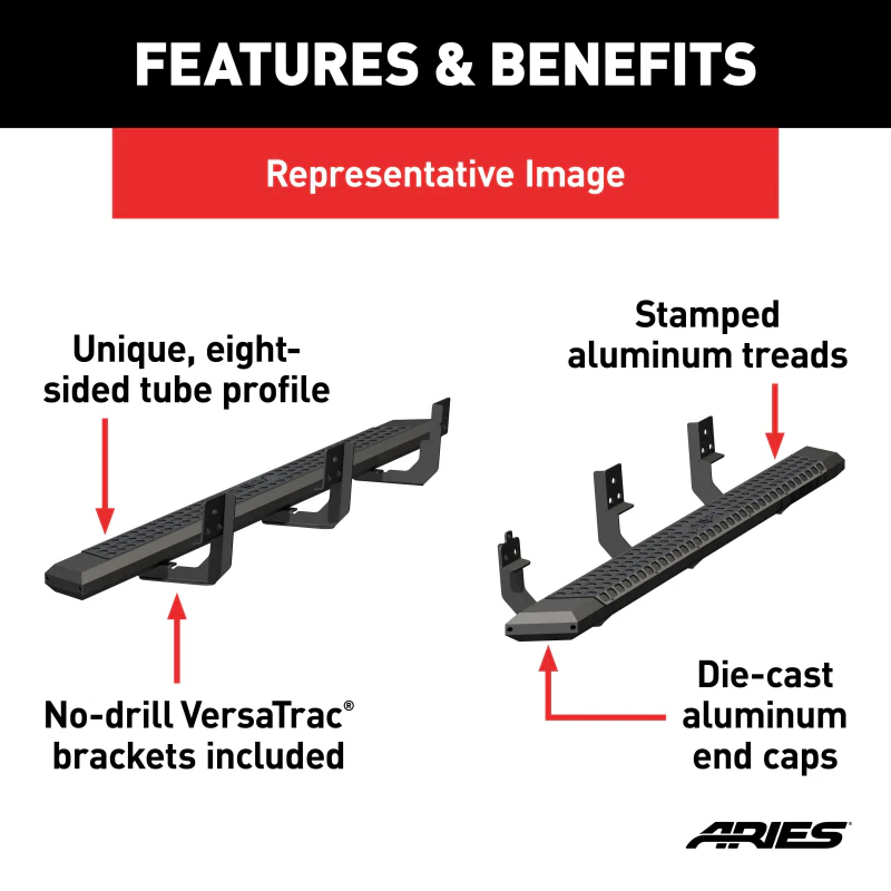 ARIES AdvantEDGE 5-1/2" x 85" Black Aluminum Running Boards Model 2556023 - Image 3