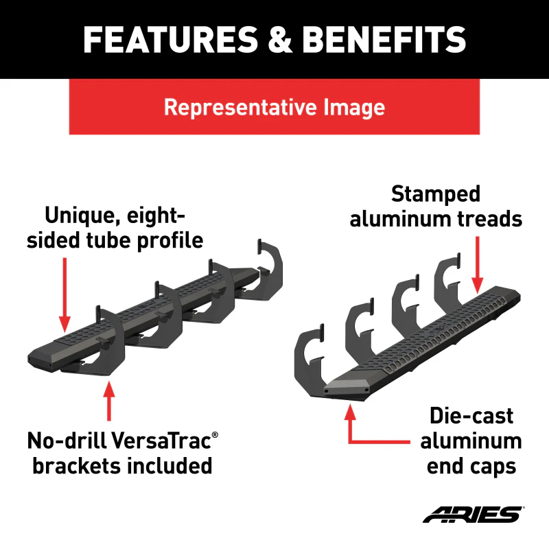 ARIES AdvantEDGE 5-1/2" x 75" Black Aluminum Running Boards Model 2556051 - Image 3