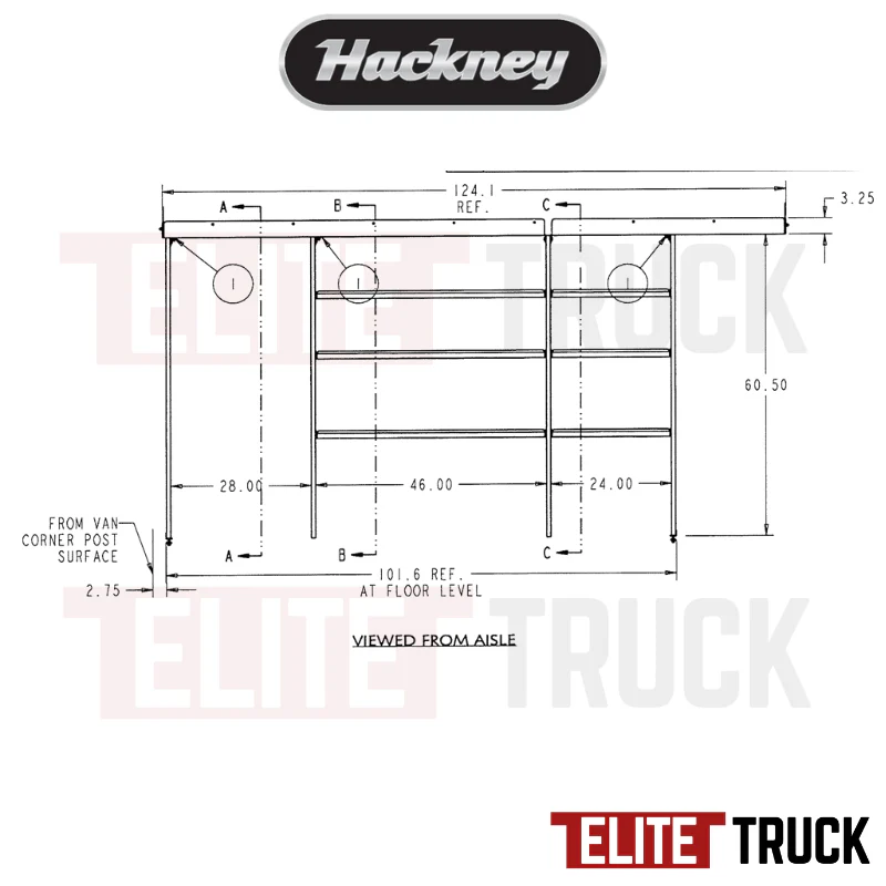 Hackney Van Shelving with Pipe Shelf for Driver Side Ford Transit 24"-46"-(28" Open) 148" WB EXT HR Van - Image 3