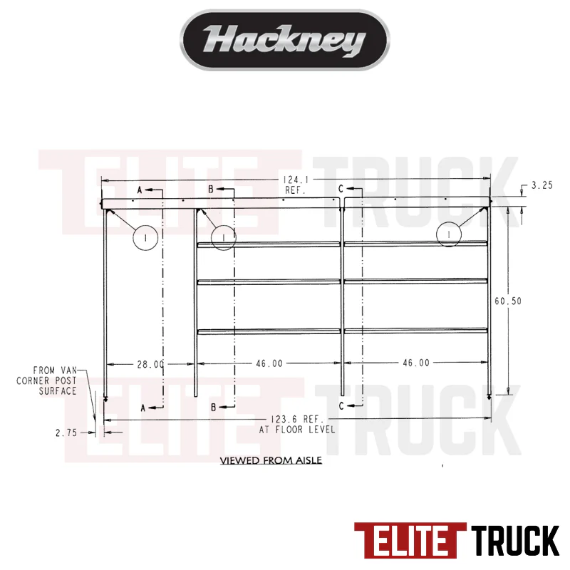 Hackney Van Shelving with Pipe Shelf for Driver Side Ford Transit  46"-46"-(28" Open) DS 148"WB EXT Van HR - Image 3