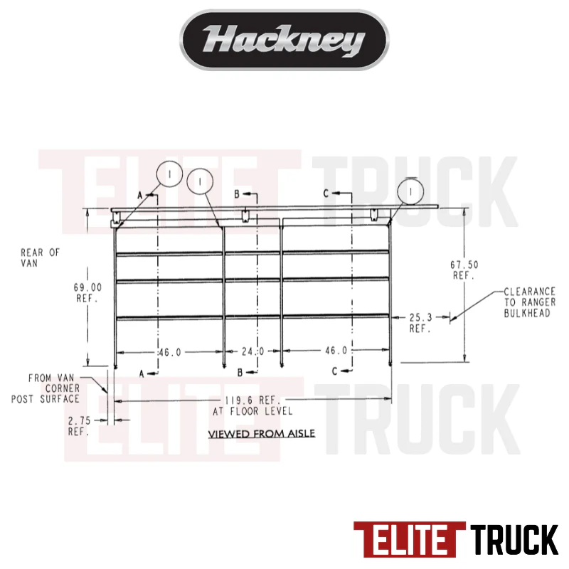 Hackney Van Shelving with Pipe and Ladder Shelf for Driver Side Ford Transit 46"-24"-46" 148"WB HR EXT HR Van - Image 3
