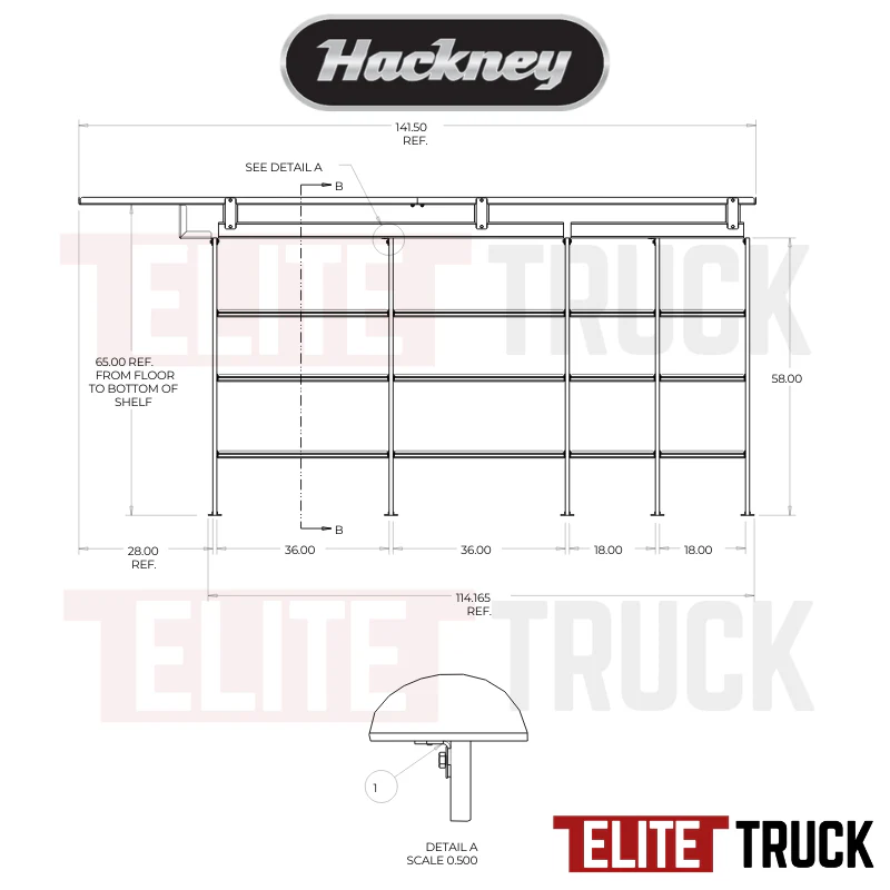 Hackney Van Shelving with Pipe and Ladder Shelf for Curb Side for Box Truck 18"-18"-36"-36"-(28" Open) 23" Deep - Image 3